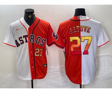 Men's Houston Astros #27 Jose Altuve Number White Orange Split Stitched Baseball Jersey