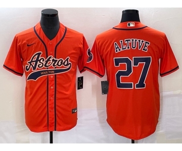 Men's Houston Astros #27 Jose Altuve Orange With Patch Cool Base Stitched Baseball Jersey