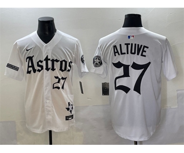 Men's Houston Astros #27 Jose Altuve White Gothic 'Houston Born Barrio Raised' Limited Stitched Baseball Jersey