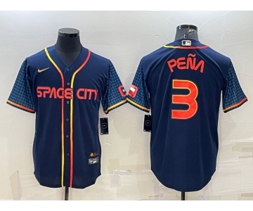 Men's Houston Astros #3 Jeremy Pena 2022 Navy Blue City Connect Cool Base Stitched Jersey