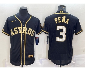 Men's Houston Astros #3 Jeremy Pena Black Gold Flex Base Stitched Jerseys