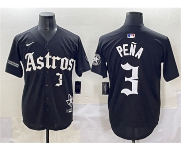 Men's Houston Astros #3 Jeremy Pena Black Gothic 'Houston Born Barrio Raised' Limited Stitched Baseball Jersey