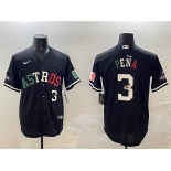 Men's Houston Astros #3 Jeremy Pena Black Mexico With World Serise Champions Patch Cool Base Stitched Baseball Jersey