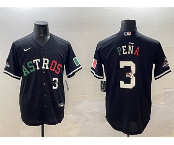 Men's Houston Astros #3 Jeremy Pena Black Mexico With World Serise Champions Patch Cool Base Stitched Baseball Jersey