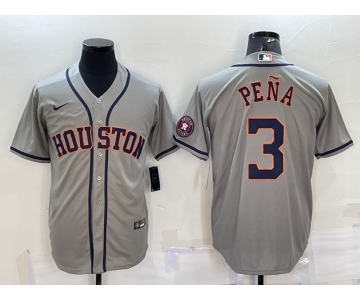 Men's Houston Astros #3 Jeremy Pena Grey With Patch Stitched MLB Cool Base Nike Jersey