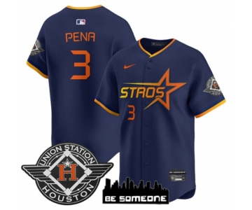 Men's Houston Astros #3 Jeremy Pena Navy 2025 City Connect Limited Stitched Baseball Jersey