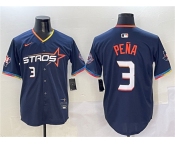 Men's Houston Astros #3 Jeremy Pena Navy 2025 City Connect With Texas Patch Limited Stitched Baseball Jersey