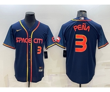 Men's Houston Astros #3 Jeremy Pena Number 2022 Navy Blue City Connect Cool Base Stitched Jersey