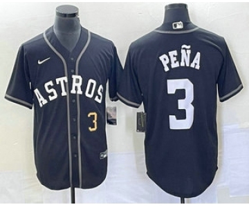 Men's Houston Astros #3 Jeremy Pena Number Black Cool Base Stitched Baseball Jersey