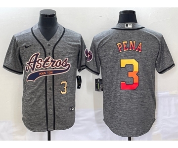 Men's Houston Astros #3 Jeremy Pena Number Grey Gridiron Cool Base Stitched Baseball Jersey