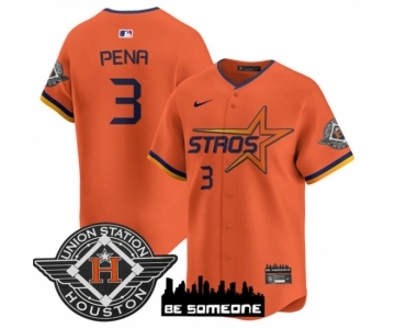 Men's Houston Astros #3 Jeremy Pena Orange 2025 City Connect Limited Stitched Baseball Jersey