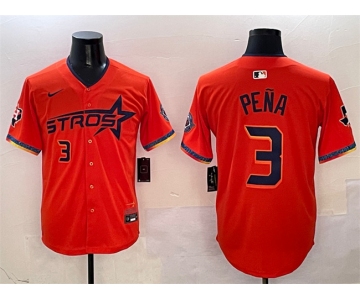 Men's Houston Astros #3 Jeremy Pena Orange 2025 City Connect With Texas Patch Limited Stitched Baseball Jersey
