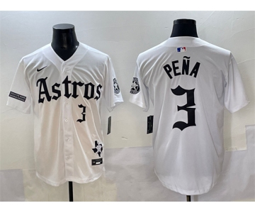 Men's Houston Astros #3 Jeremy Pena White Gothic 'Houston Born Barrio Raised' Limited Stitched Baseball Jersey