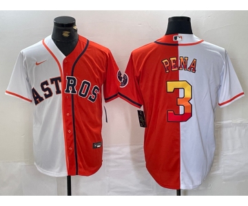 Men's Houston Astros #3 Jeremy Pena White Orange Split Stitched Baseball Jersey