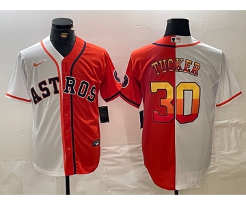 Men's Houston Astros #30 Kyle Tucker White Orange Split Stitched Baseball Jersey