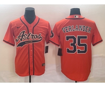 Men's Houston Astros #35 Justin Verlander Orange With Patch Cool Base Stitched Baseball Jersey