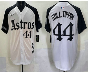 Men's Houston Astros #44 Still Tippin White Black Gothic Houston Born Barrio Raised Limited Stitched Baseball Jersey