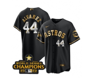 Men's Houston Astros #44 Yordan Alvarez Black Gold 2022 World Serise Champions Patch Stitched Baseball Jersey