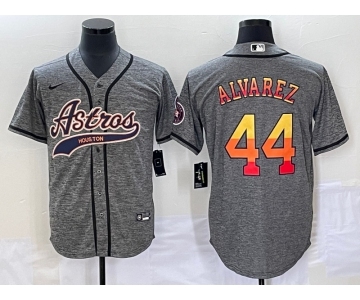 Men's Houston Astros #44 Yordan Alvarez Grey Gridiron Cool Base Stitched Baseball Jersey