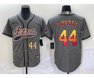Men's Houston Astros #44 Yordan Alvarez Number Grey Gridiron Cool Base Stitched Baseball Jersey