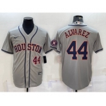 Men's Houston Astros #44 Yordan Alvarez Number Grey With Patch Stitched MLB Cool Base Nike Jersey