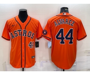 Men's Houston Astros #44 Yordan Alvarez Number Orange With Patch Stitched MLB Cool Base Nike Jersey