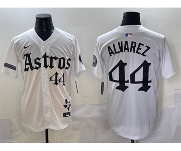Men's Houston Astros #44 Yordan Alvarez White Gothic 'Houston Born Barrio Raised' Limited Stitched Baseball Jersey