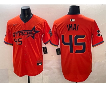 Men's Houston Astros #45 Tatsuya Imai Orange 2025 City Connect With Texas Patch Limited Stitched Baseball Jersey