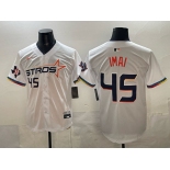 Men's Houston Astros #45 Tatsuya Imai White 2025 City Connect With Texas Patch Limited Stitched Baseball Jersey