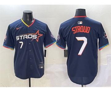 Men's Houston Astros #7 C.J. Stroud Navy 2025 City Connect With Texas Patch Limited Stitched Baseball Jersey