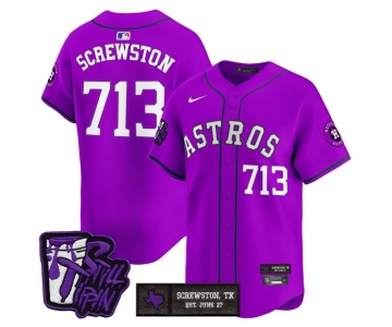 Men's Houston Astros #713 DJ Screw Still Tippin Purple Patch Vapor Limited Stitched Baseball Jersey