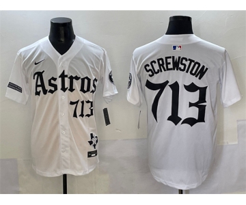 Men's Houston Astros #713 Screwston White Gothic 'Houston Born Barrio Raised' Limited Stitched Baseball Jersey