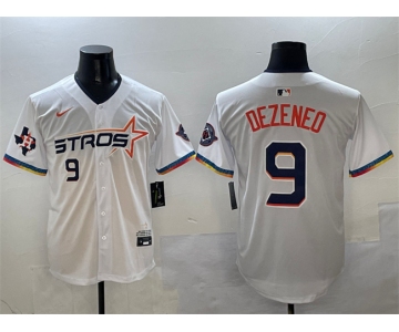 Men's Houston Astros #9 Zach Dezenzo White 2025 City Connect With Texas Patch Limited Stitched Baseball Jersey