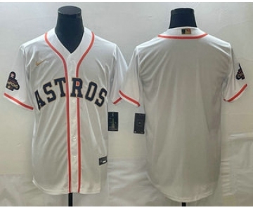 Men's Houston Astros Blank 2023 White Gold World Serise Champions Patch Cool Base Stitched Jersey