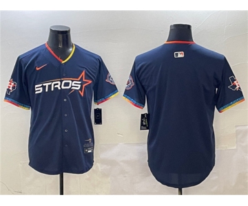 Men's Houston Astros Blank Navy 2025 City Connect With Texas Patch Limited Stitched Baseball Jersey