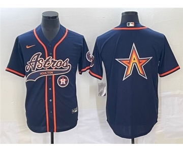Men's Houston Astros Navy Team Big Logo With Patch Cool Base Stitched Baseball Jersey