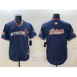 Men's Houston Astros Team Big Logo Navy 2025 City Connect With Texas Patch Limited Stitched Baseball Jersey