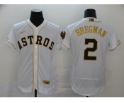 Nike Men's Houston Astros #2 Alex Bregman White Gold Home Flex Base Authentic Collection Bound Baseball Jersey