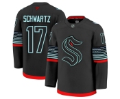 Men's Seattle Kraken #17 Jaden Schwartz Black Alternate Stitched Hockey Jersey Men's Seattle Kraken #17 Jaden Schwartz Black Alternate Stitched Hockey Jersey
