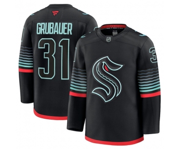 Men's Seattle Kraken #31 Philipp Grubauer Black Alternate Stitched Hockey Jersey