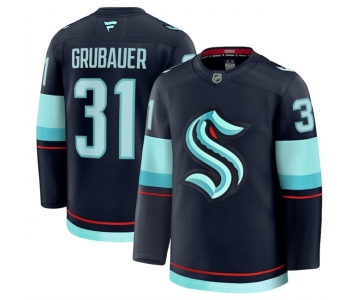 Men's Seattle Kraken #31 Philipp Grubauer Navy 2024-25 Home Stitched Hockey Jersey