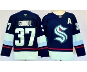 Men's Seattle Kraken #37 Yanni Gourde Navy 2024-25 Home With A Patch Stitched Hockey Jersey