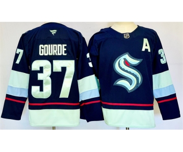 Men's Seattle Kraken #37 Yanni Gourde Navy 2024-25 Home With A Patch Stitched Hockey Jersey