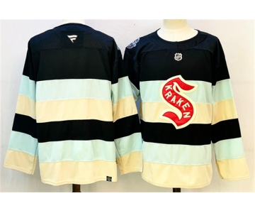 Men's Seattle Kraken Blank Deep Sea Blue Winter Classic With A Patch Stitched Hockey Jersey