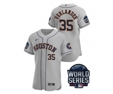 Men's Houston Astros #35 Justin Verlander 2021 Grey World Series Flex Base Stitched Baseball Jersey