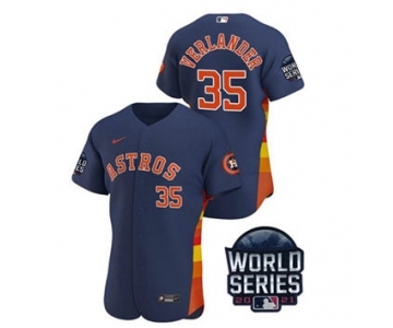 Men's Houston Astros #35 Justin Verlander 2021 Navy World Series Flex Base Stitched Baseball Jersey