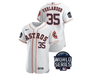 Men's Houston Astros #35 Justin Verlander 2021 White World Series Flex Base Stitched Baseball Jersey
