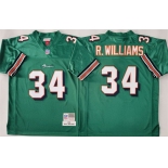 Men's Miami Dolphins #34 Ricky Williams Aqua Throwback Stitched Football Jersey