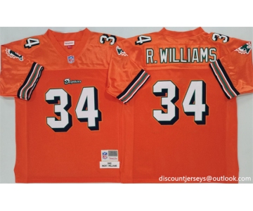 Men's Miami Dolphins #34 Ricky Williams Orange Throwback Stitched Football Jersey