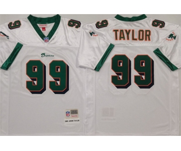 Men's Miami Dolphins #99 Jason Taylor White Throwback Stitched Football Jersey